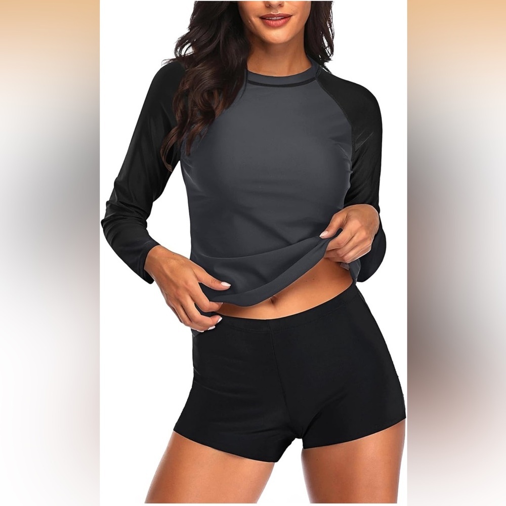 Daci Women Two Piece Rash Guard Long Sleeve Swimsuits UV UPF 50+  Small/ 0156